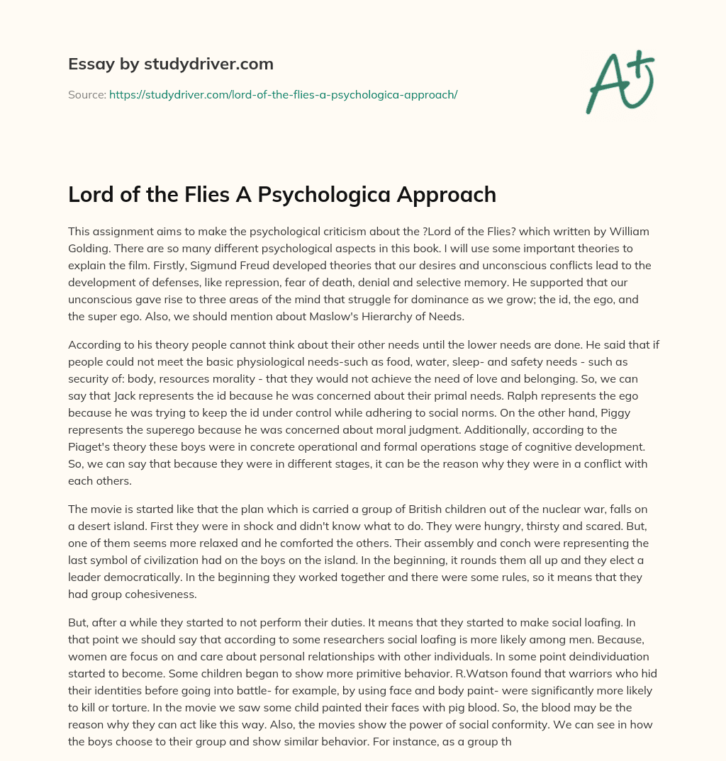 Lord of the Flies a Psychologica Approach essay