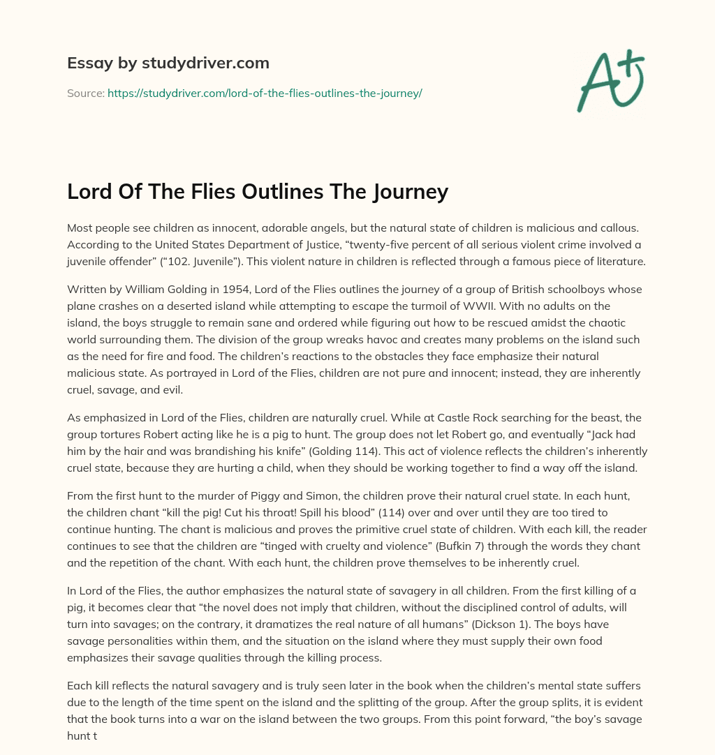 Lord of the Flies Outlines the Journey essay