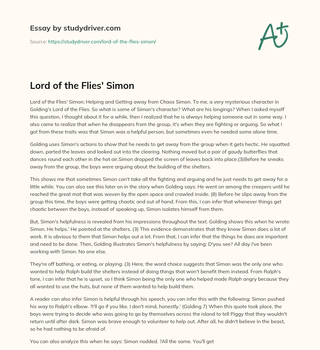 Lord of the Flies’ Simon essay