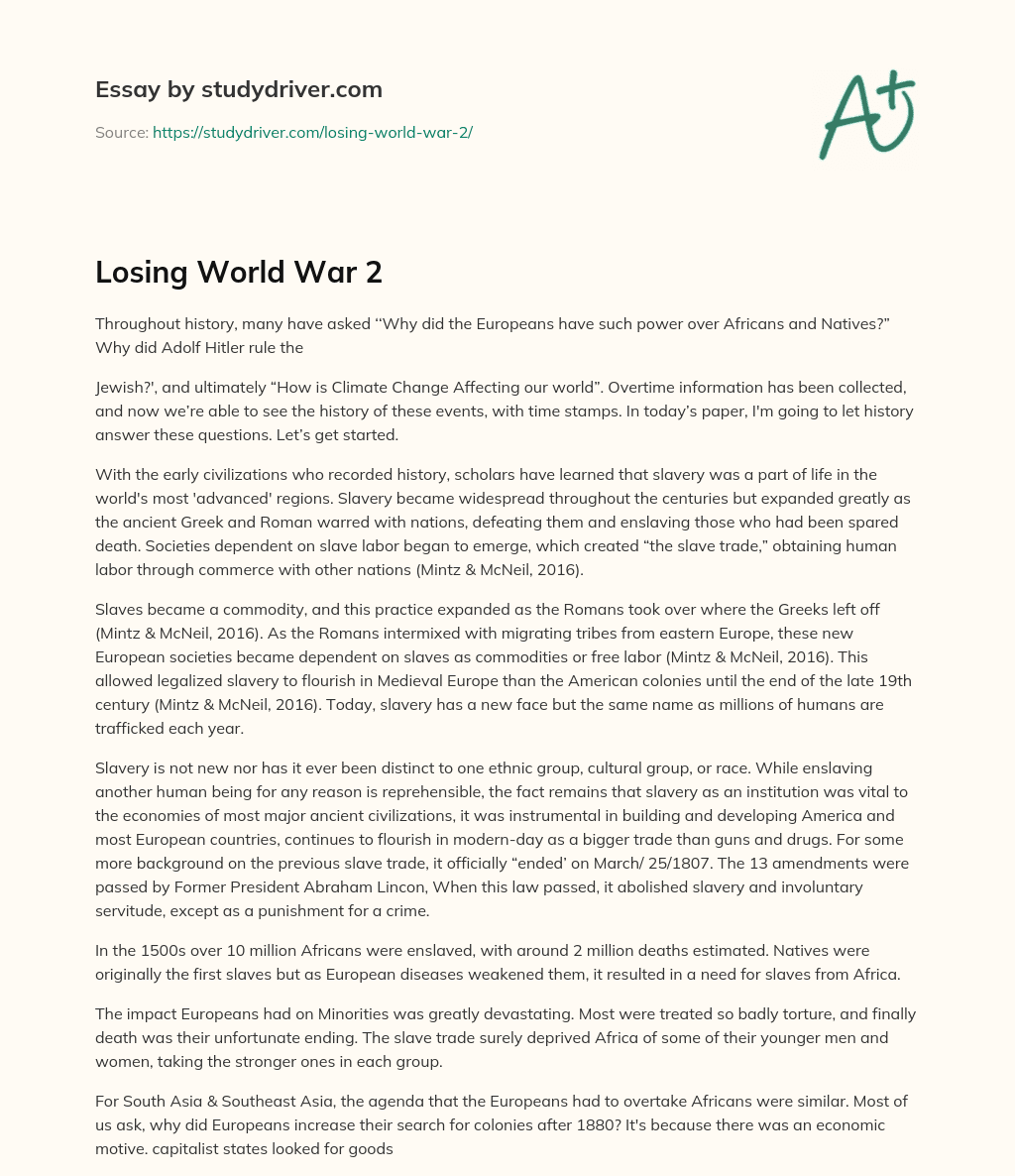 Losing World War 2 essay
