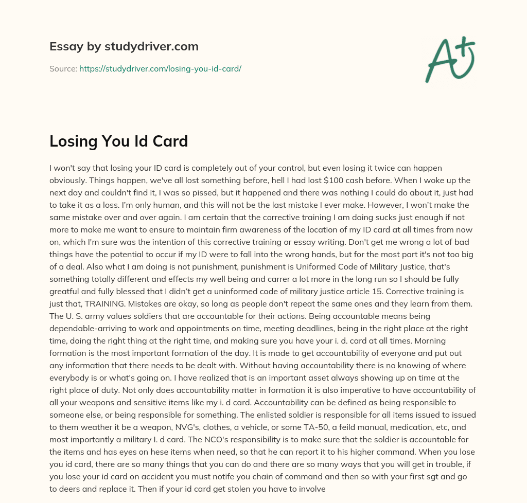 Losing you Id Card essay