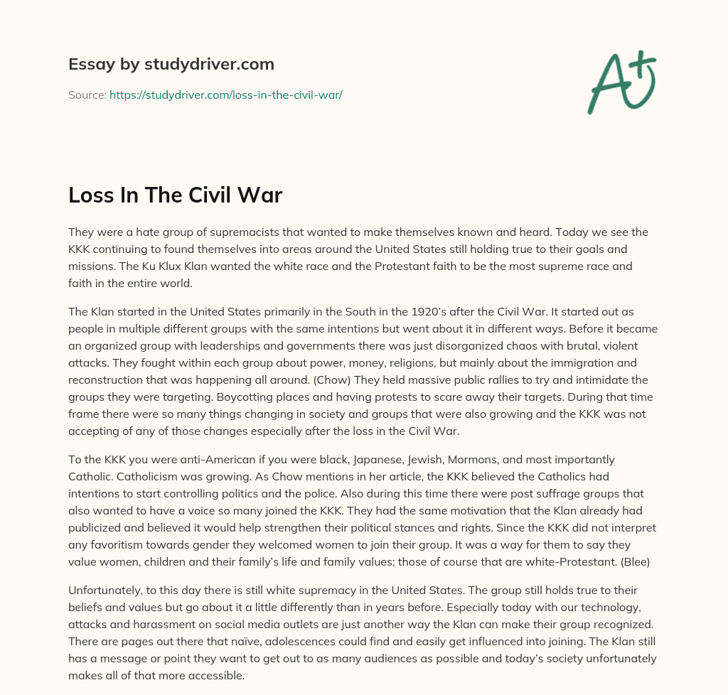 Loss in the Civil War essay