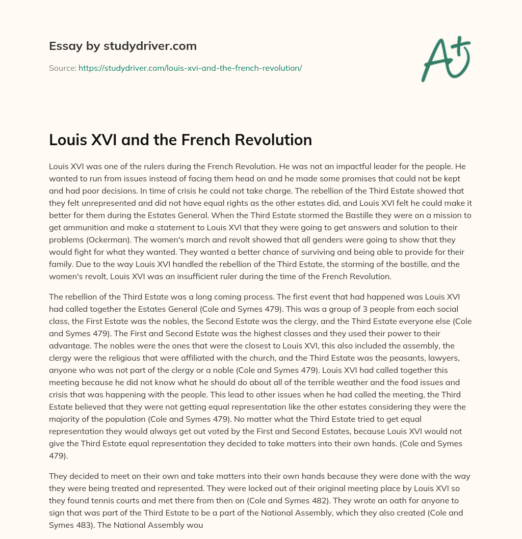 Louis XVI and the French Revolution essay