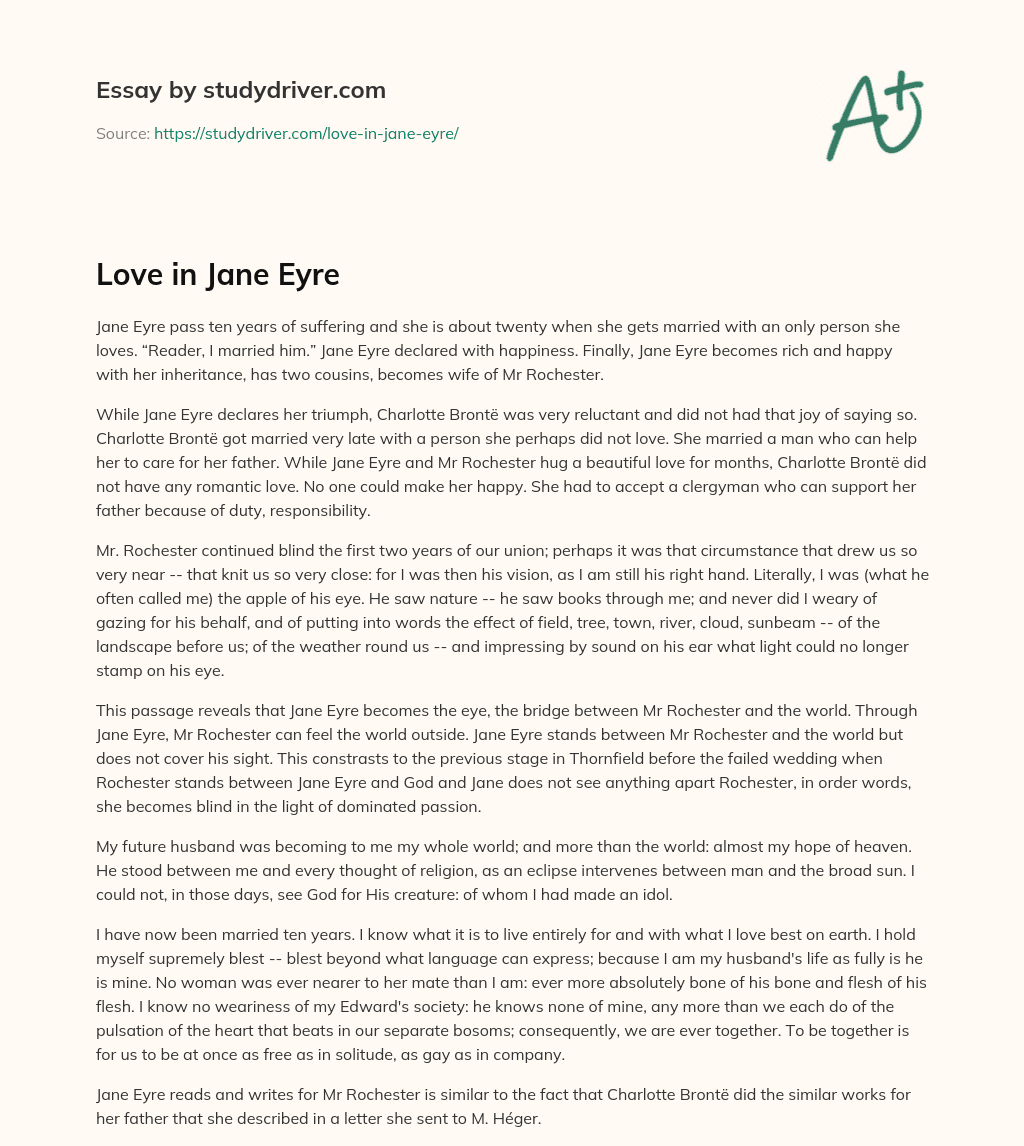 Love in Jane Eyre essay