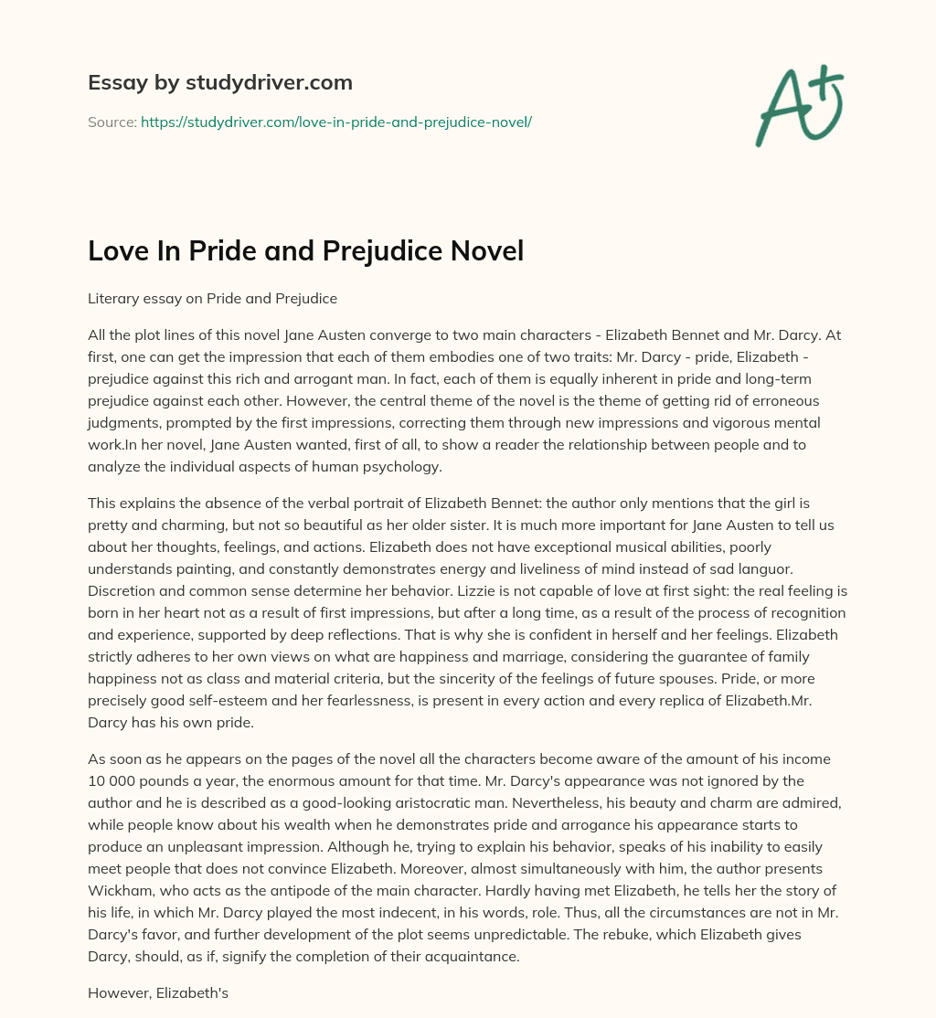 Love in Pride and Prejudice Novel essay