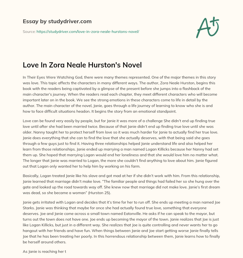 Love in Zora Neale Hurston’s Novel essay