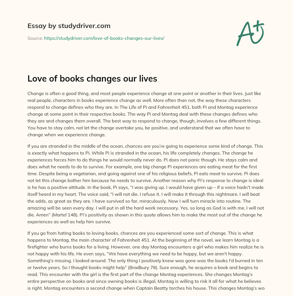 Love of Books Changes our Lives essay