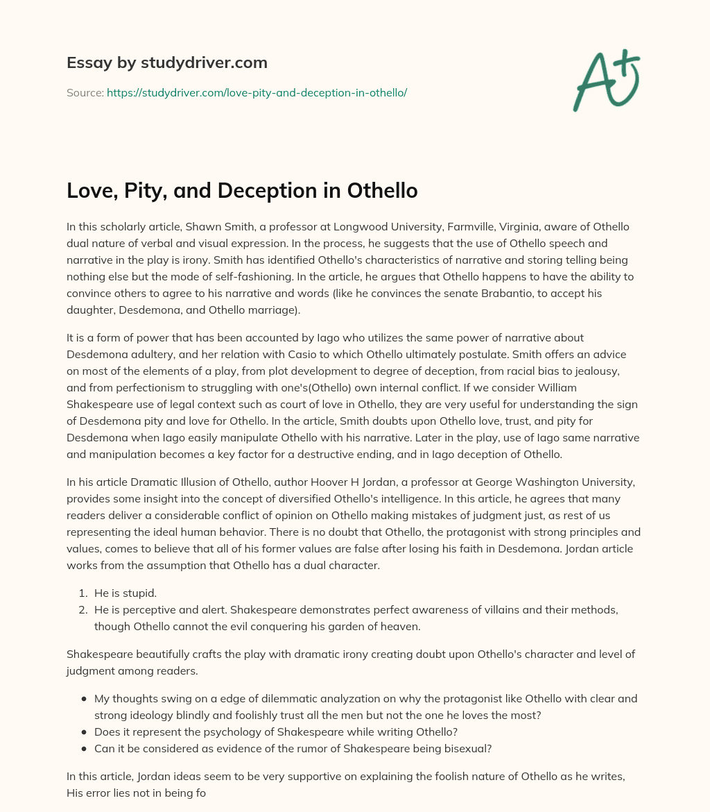 Love, Pity, and Deception in Othello essay