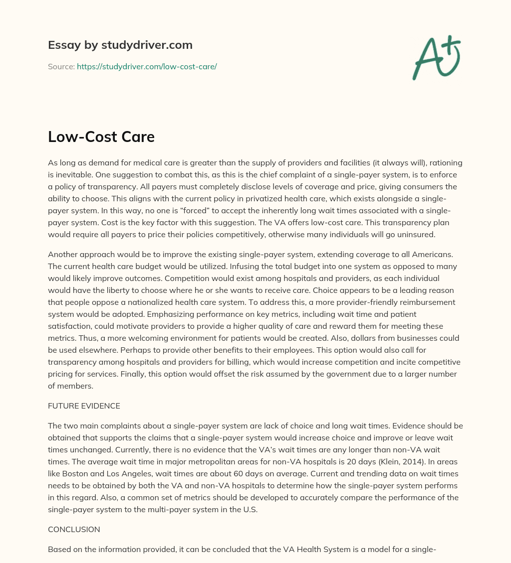 Low-Cost Care essay