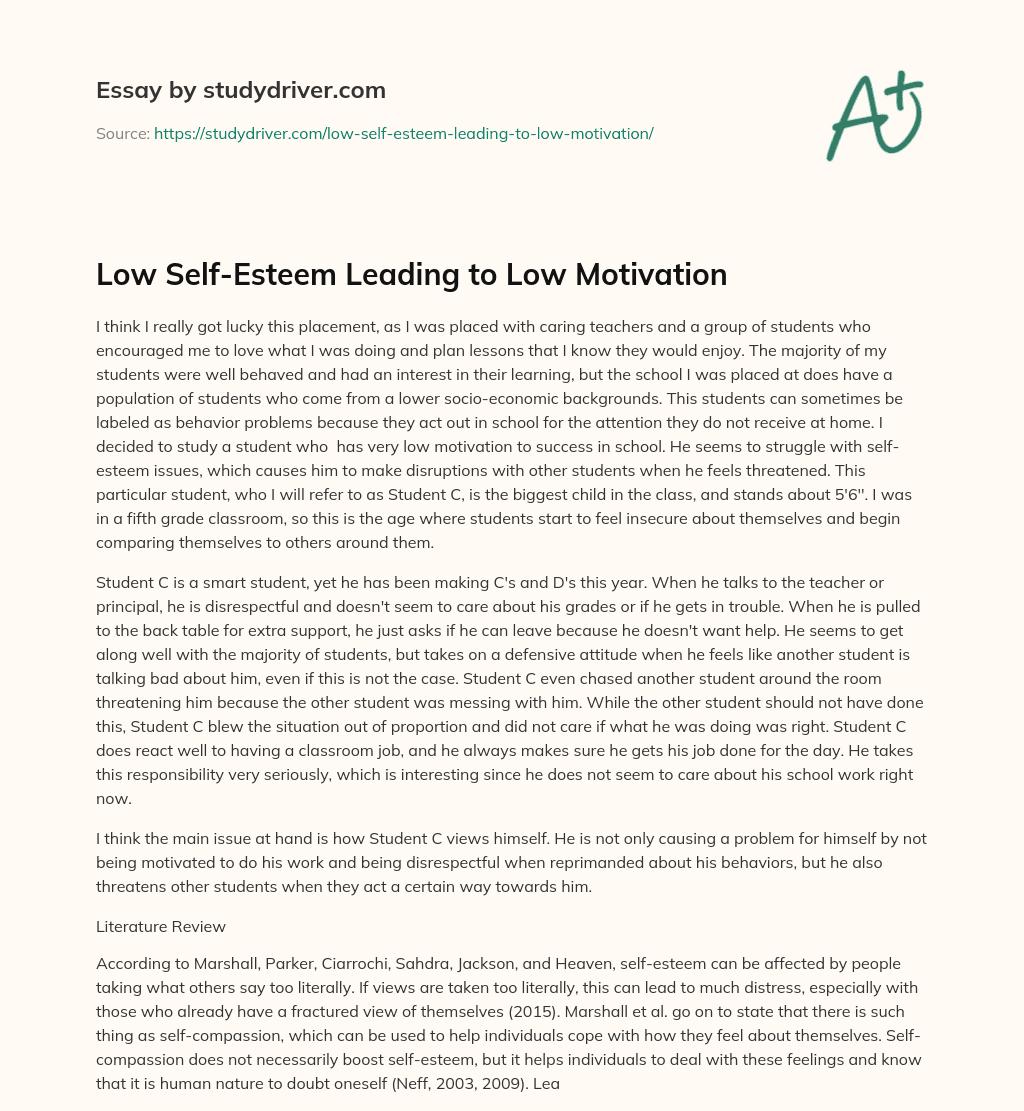 Low Self-Esteem Leading to Low Motivation essay