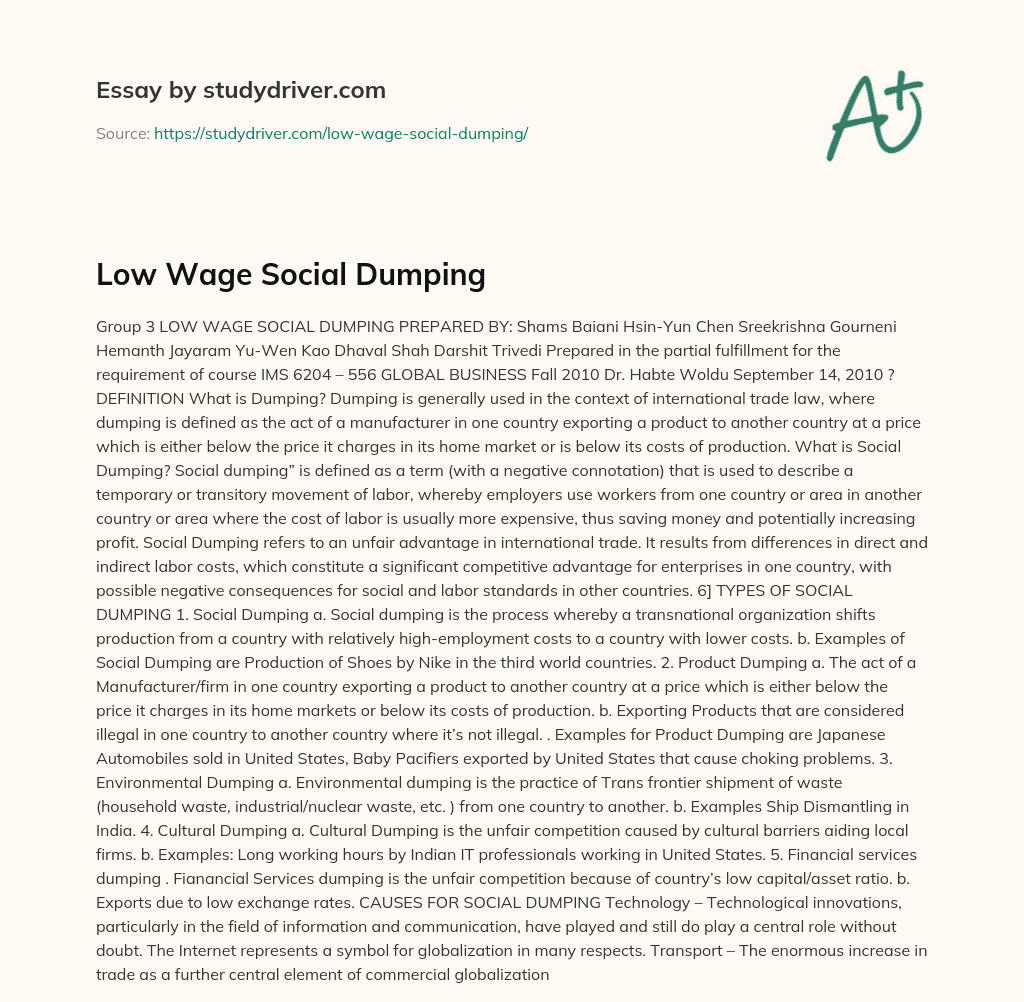 Low Wage Social Dumping essay