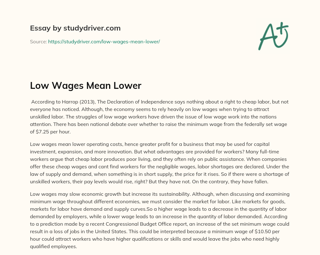 Low Wages Mean Lower essay