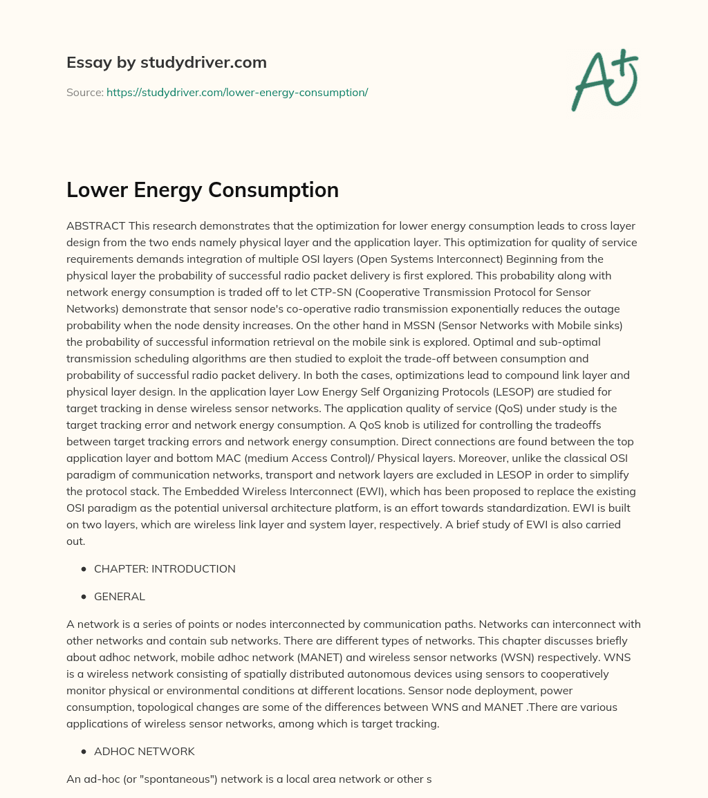 Lower Energy Consumption essay