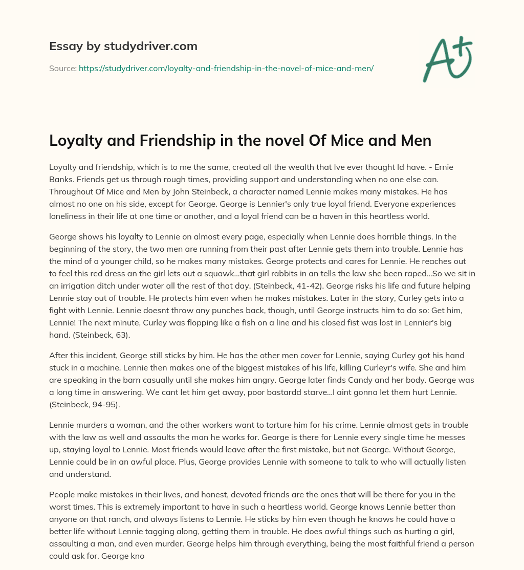 Loyalty and Friendship in the Novel of Mice and Men essay