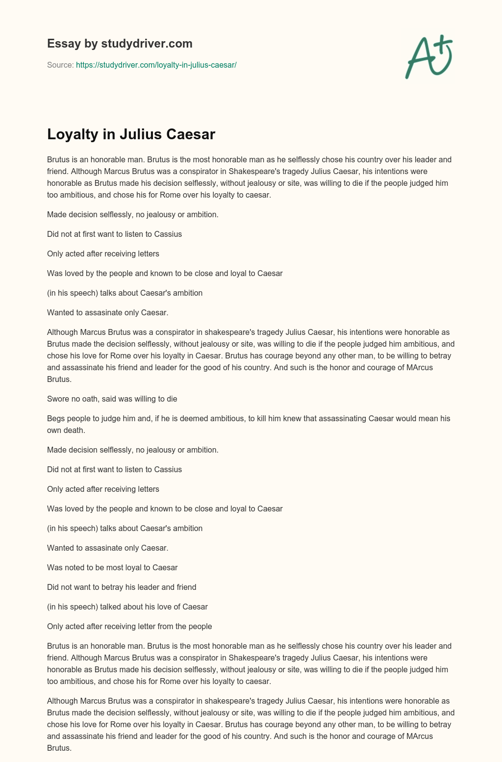 Loyalty in Julius Caesar essay