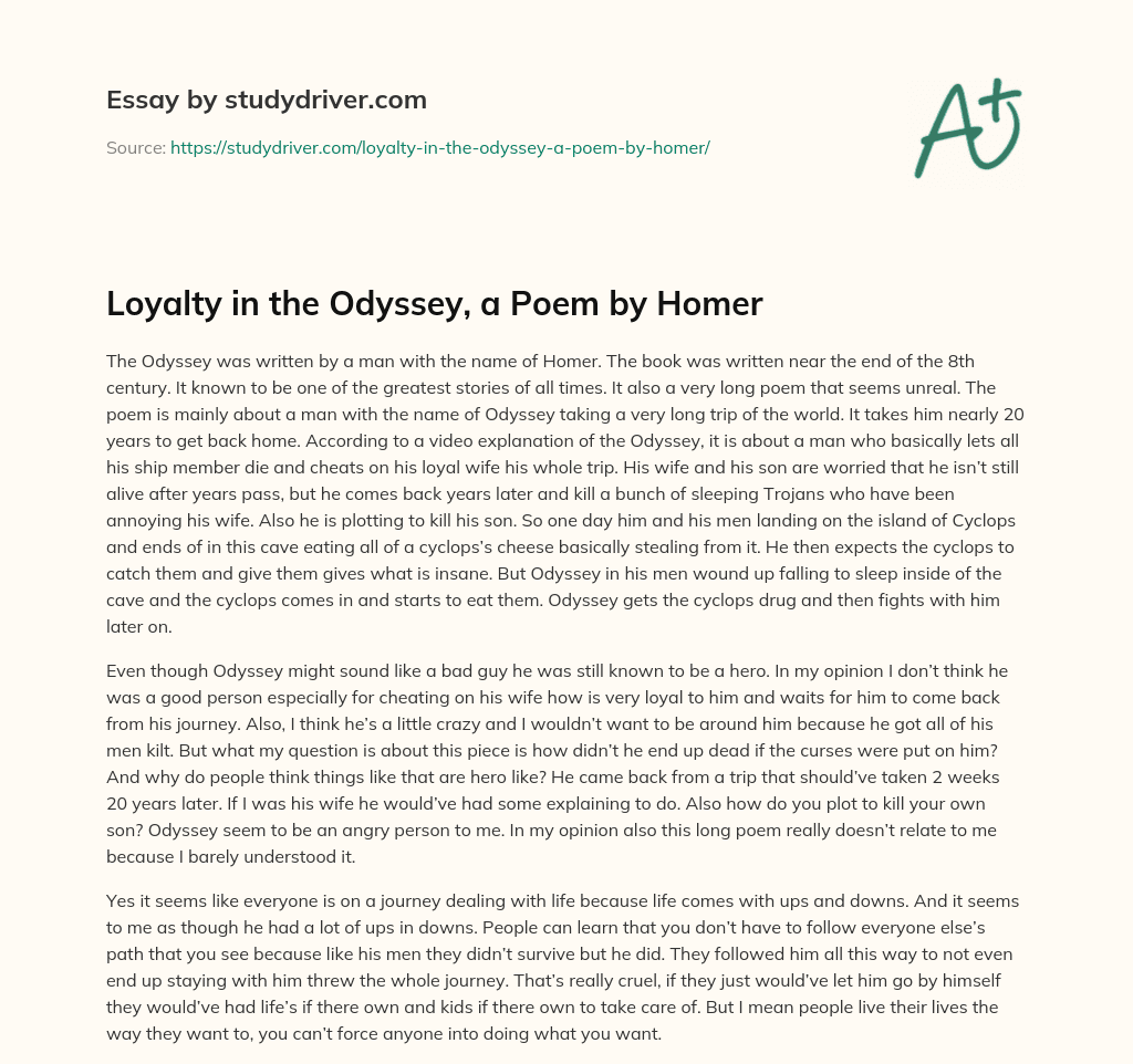 Loyalty in the Odyssey, a Poem by Homer essay