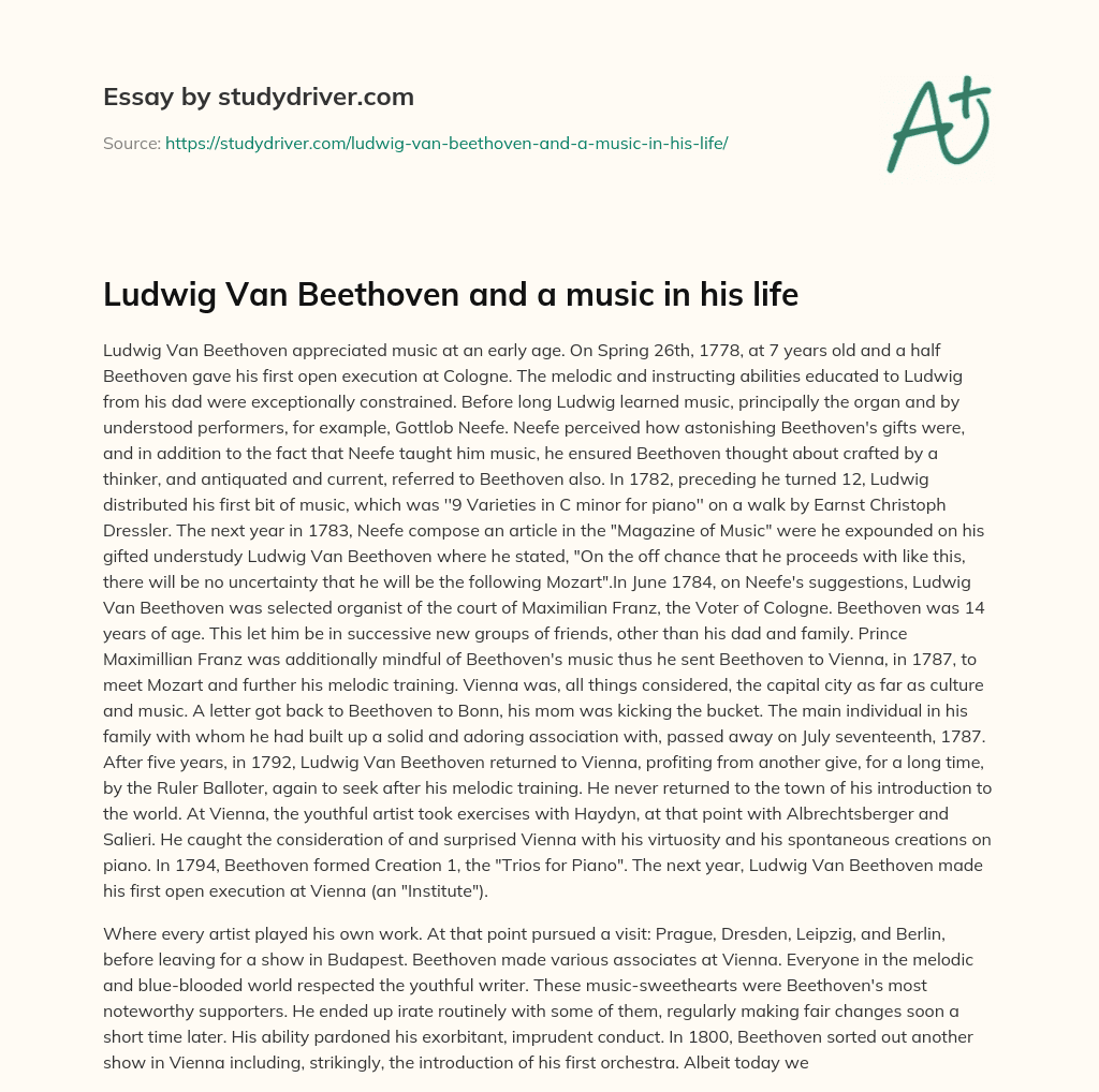 Ludwig Van Beethoven and a Music in his Life essay
