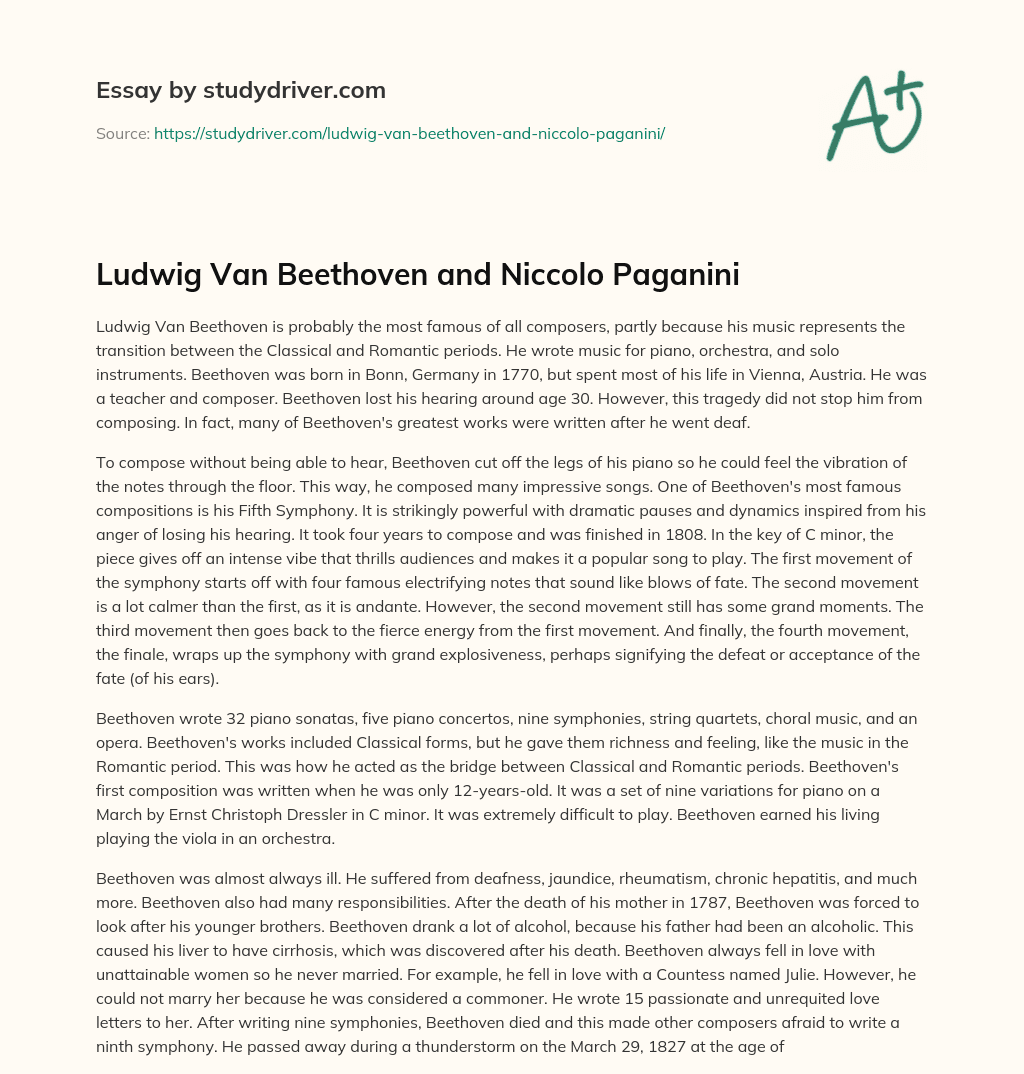 Ludwig Van Beethoven and Niccolo Paganini essay