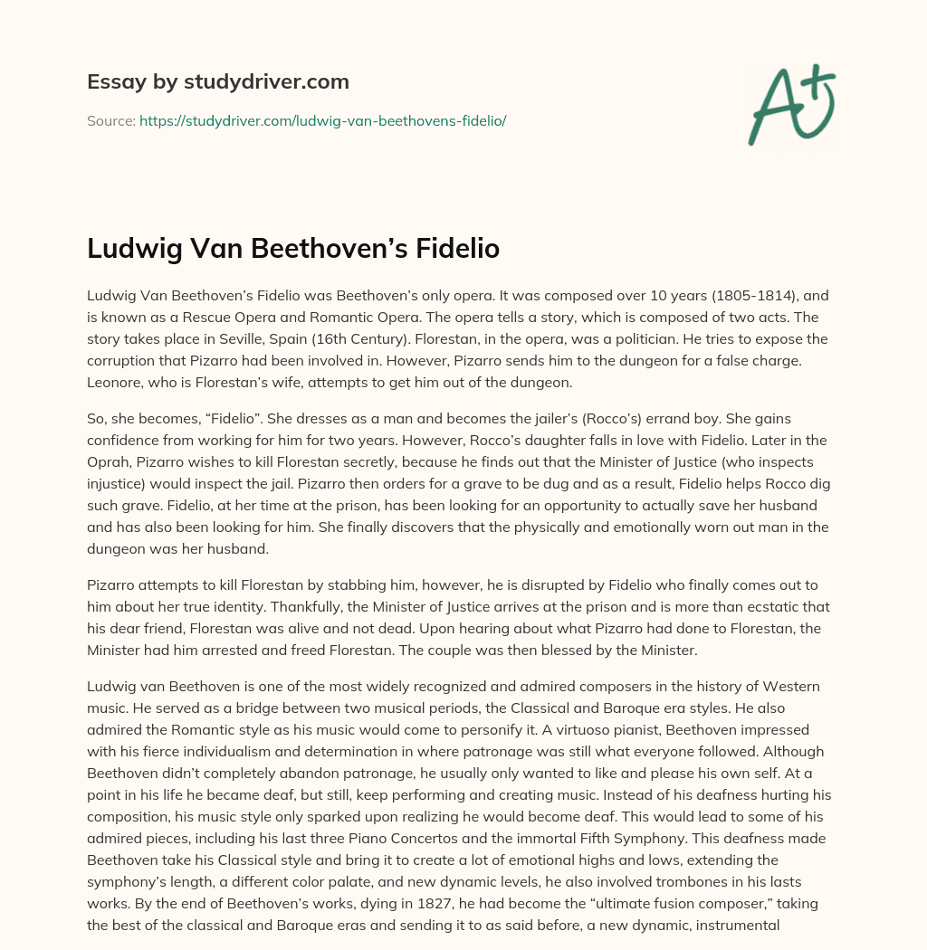Ludwig Van Beethoven’s Fidelio essay