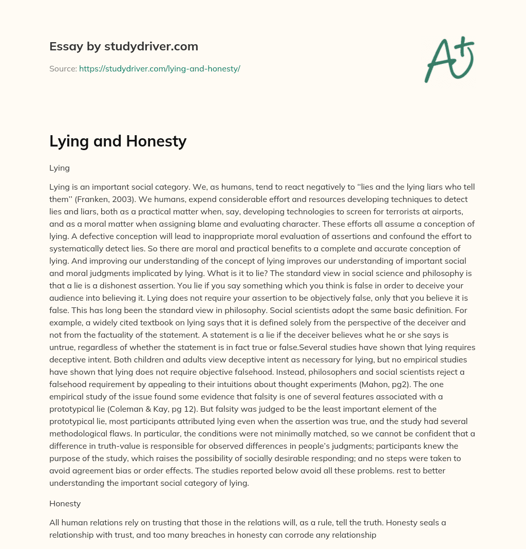 Lying and Honesty essay