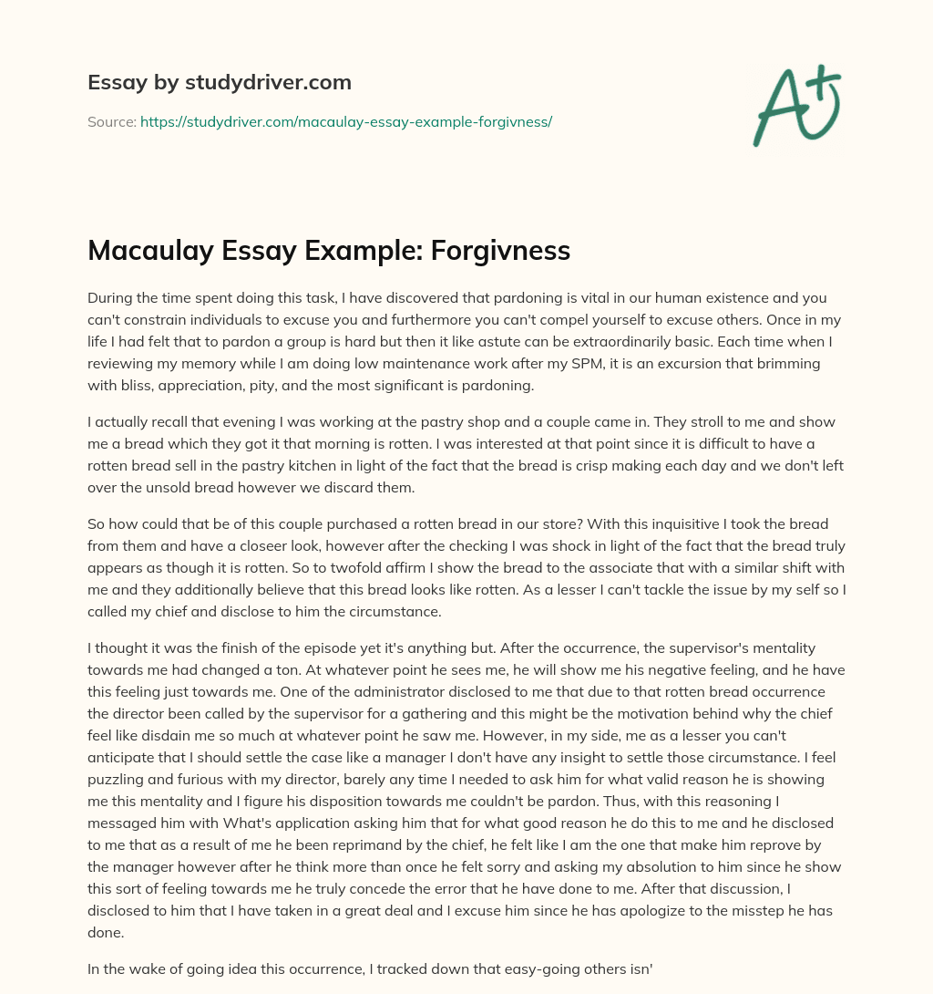 Macaulay Essay Example: Forgivness essay
