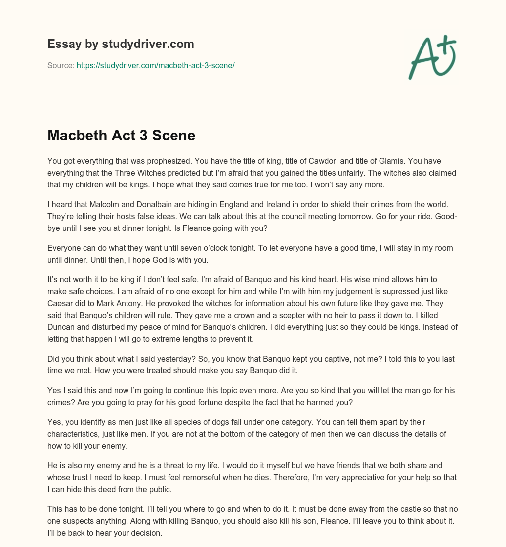 Macbeth Act 3 Scene essay