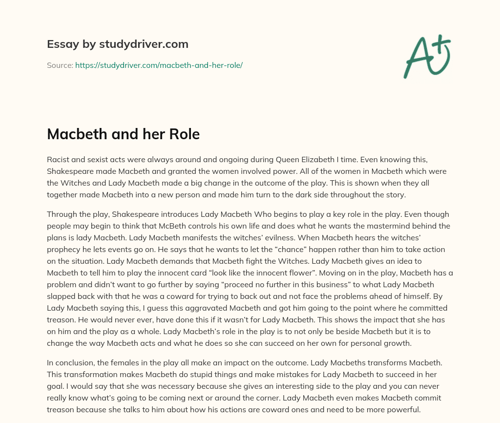 Macbeth and her Role essay