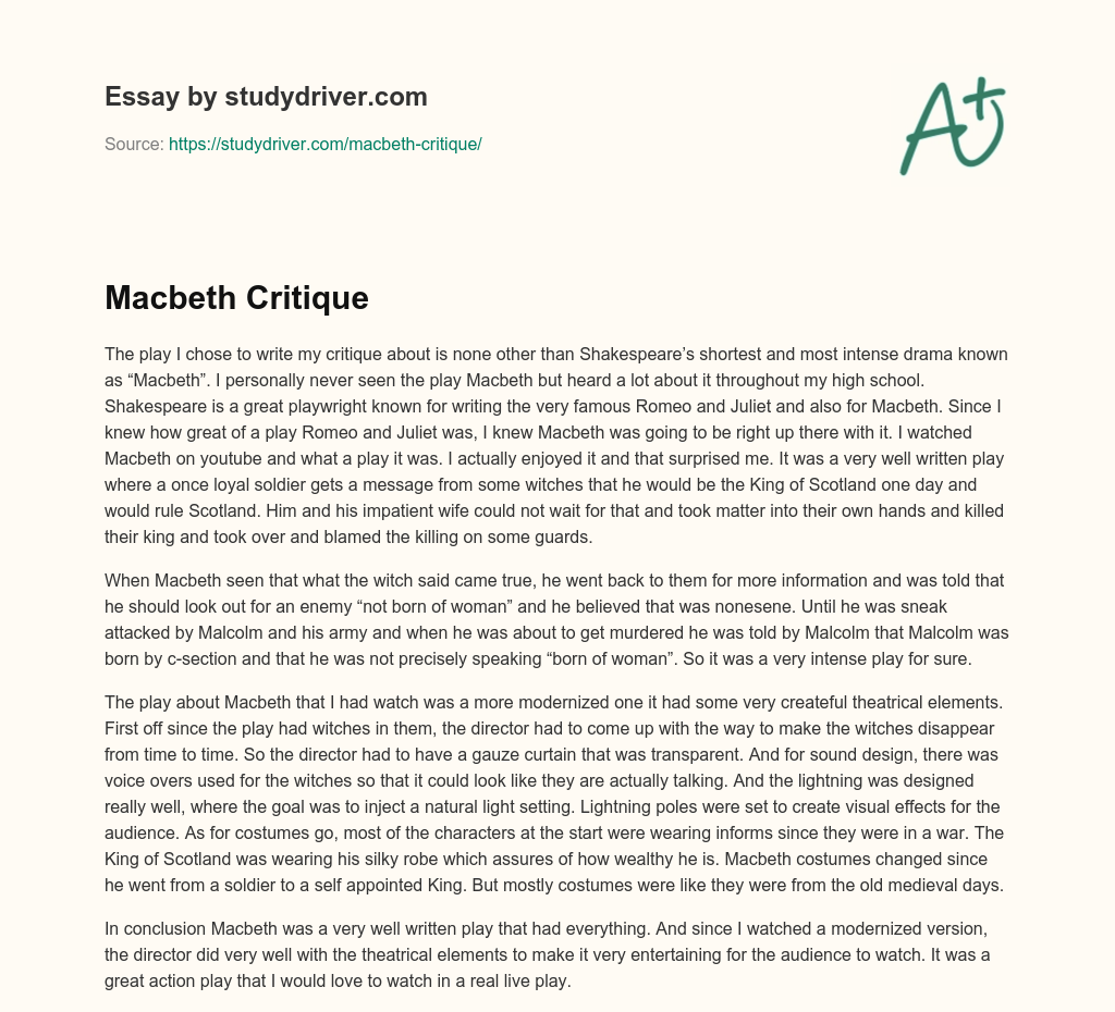 Macbeth Critique essay