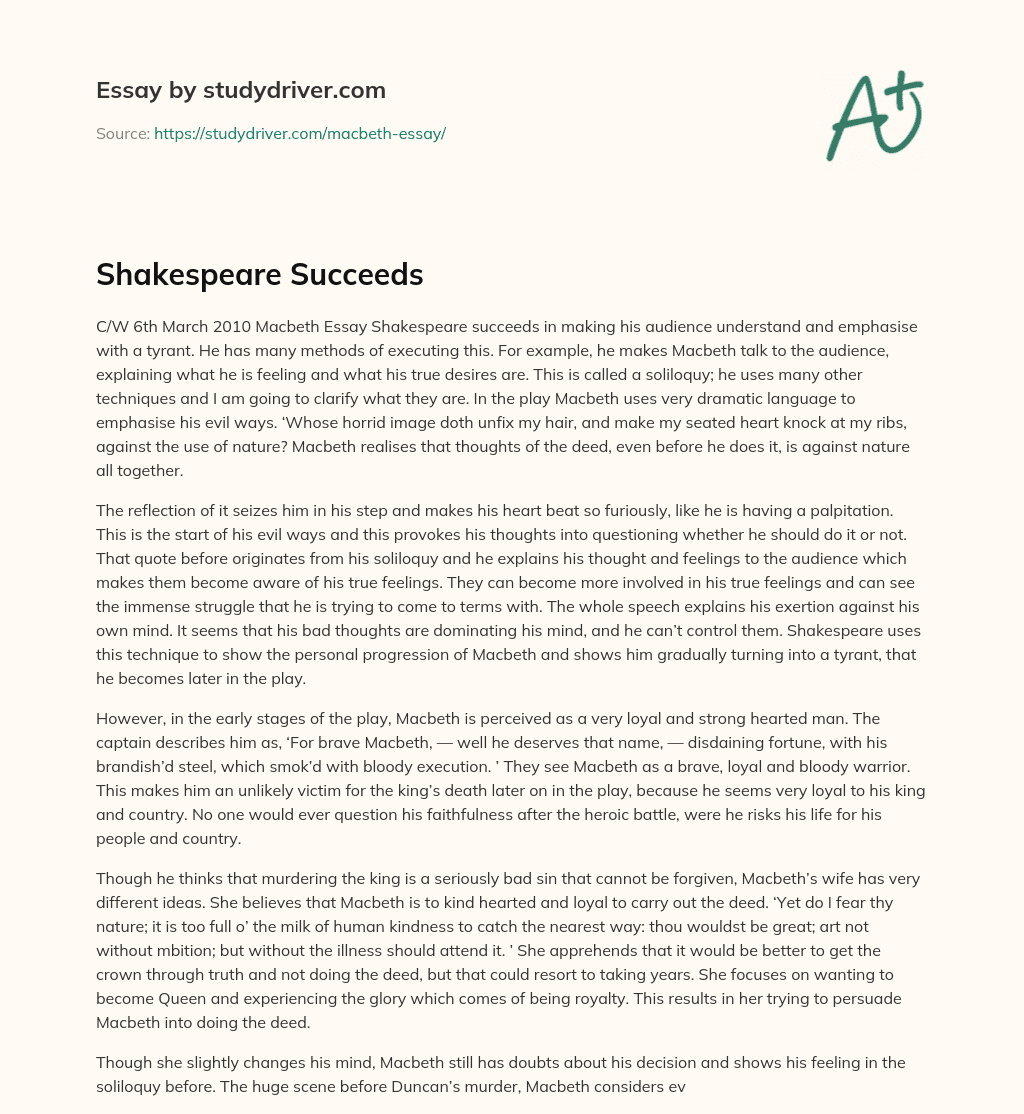 Shakespeare Succeeds essay