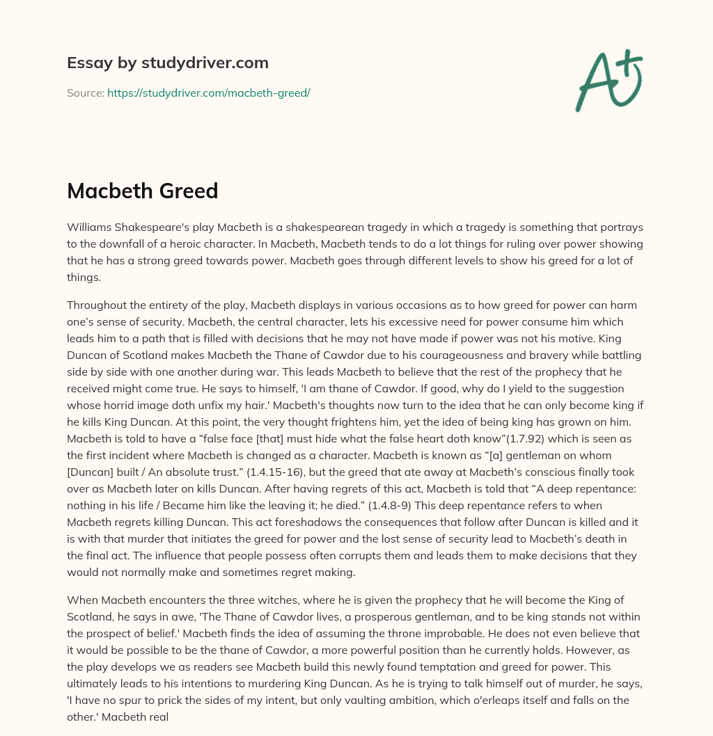 Macbeth Greed essay