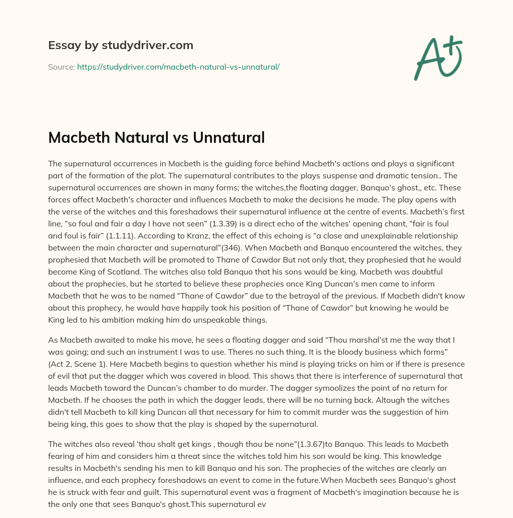 Macbeth Natural Vs Unnatural essay