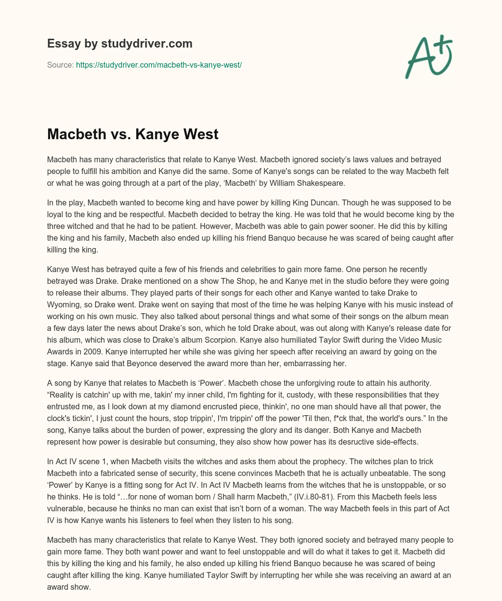 Macbeth Vs. Kanye West essay