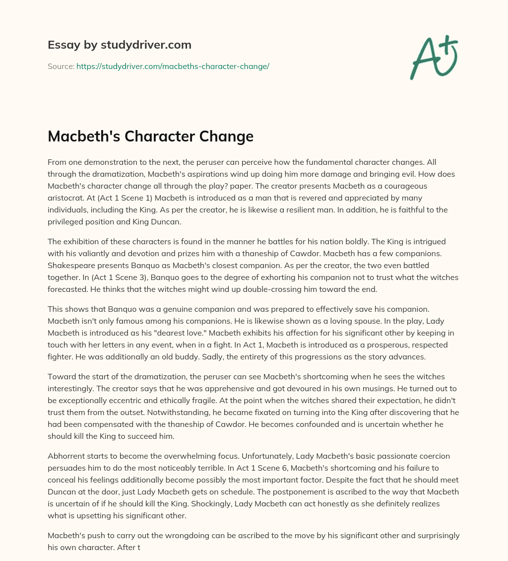 Macbeth’s Character Change essay