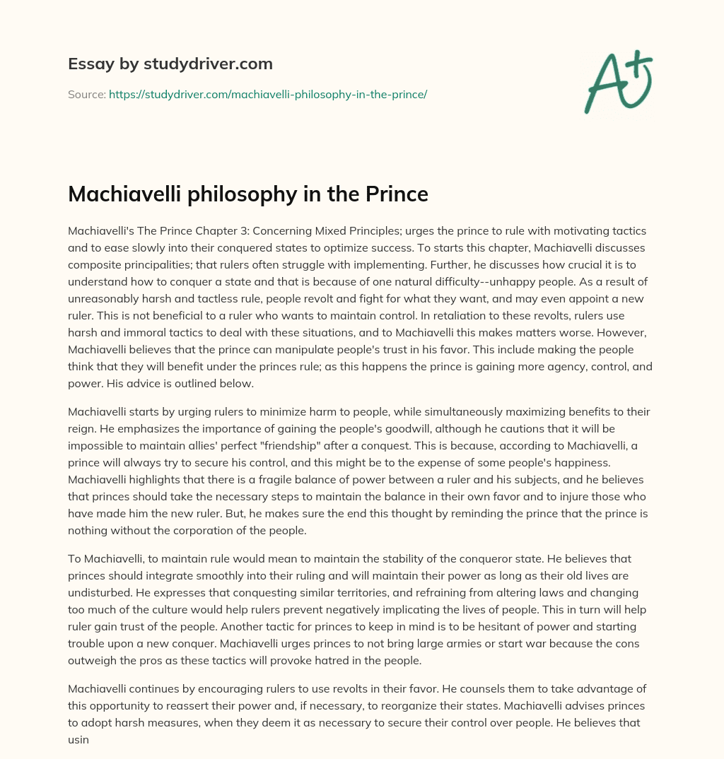 Machiavelli Philosophy in the Prince essay