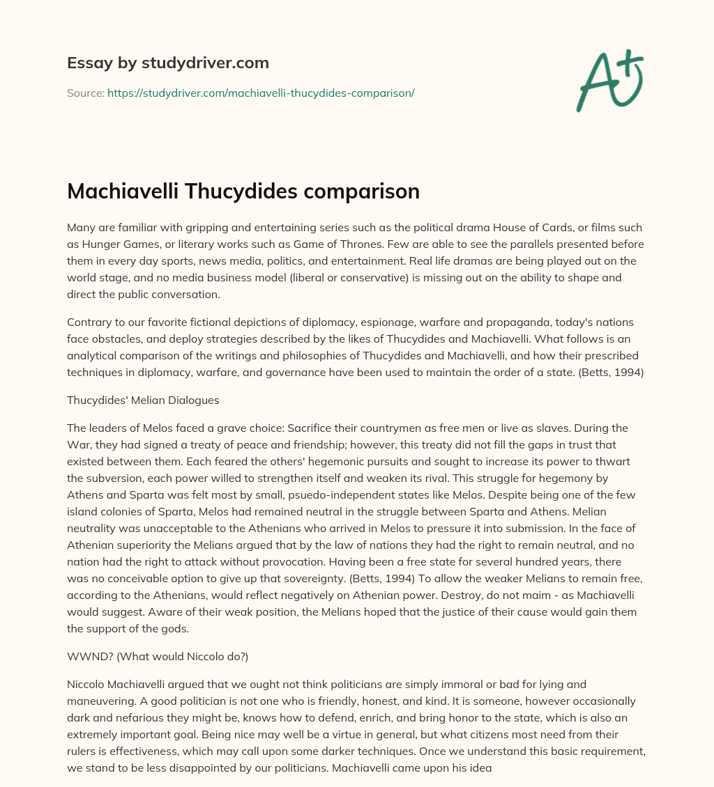 Machiavelli Thucydides Comparison essay