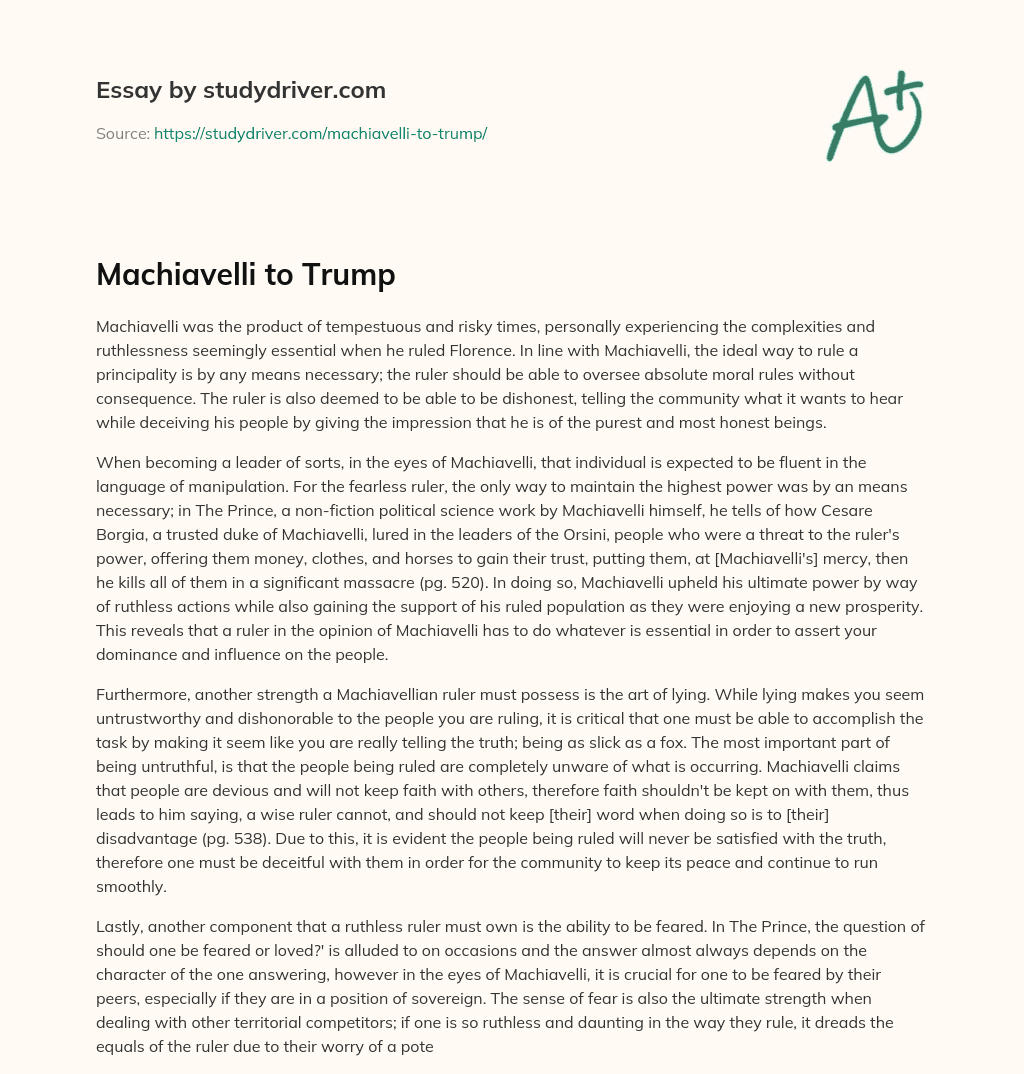 Machiavelli to Trump essay