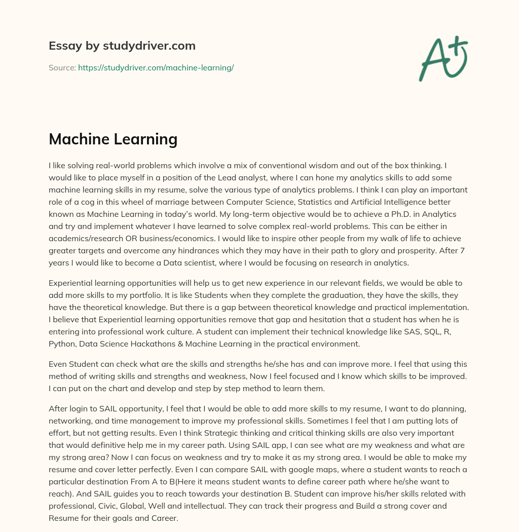 Machine Learning essay