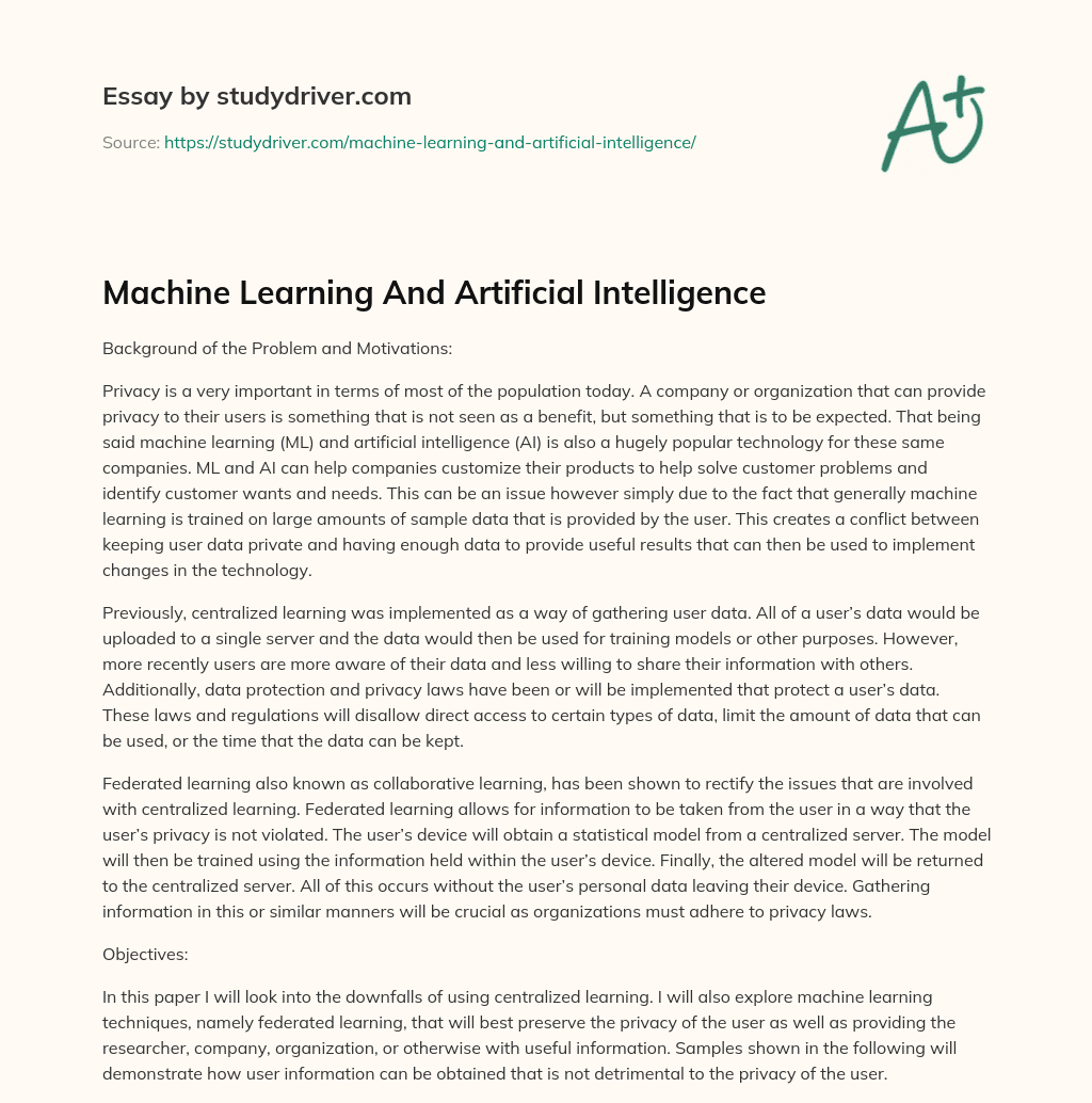 Machine Learning and Artificial Intelligence essay