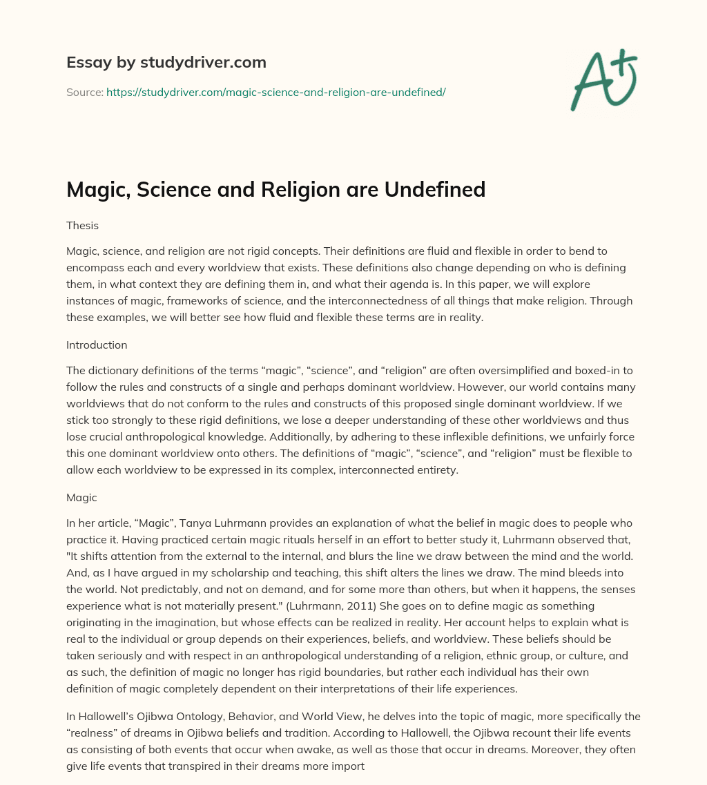 Magic, Science and Religion are Undefined essay