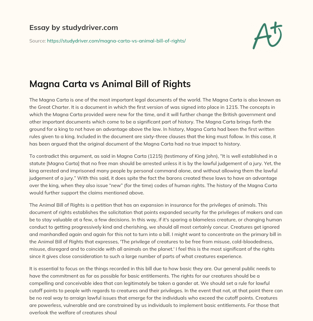 Magna Carta Vs Animal Bill of Rights essay