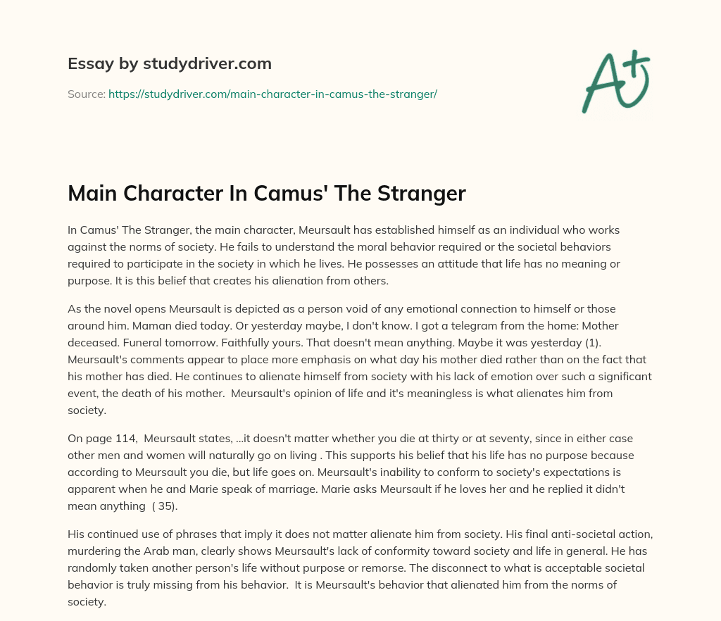 Main Character in Camus’ the Stranger essay