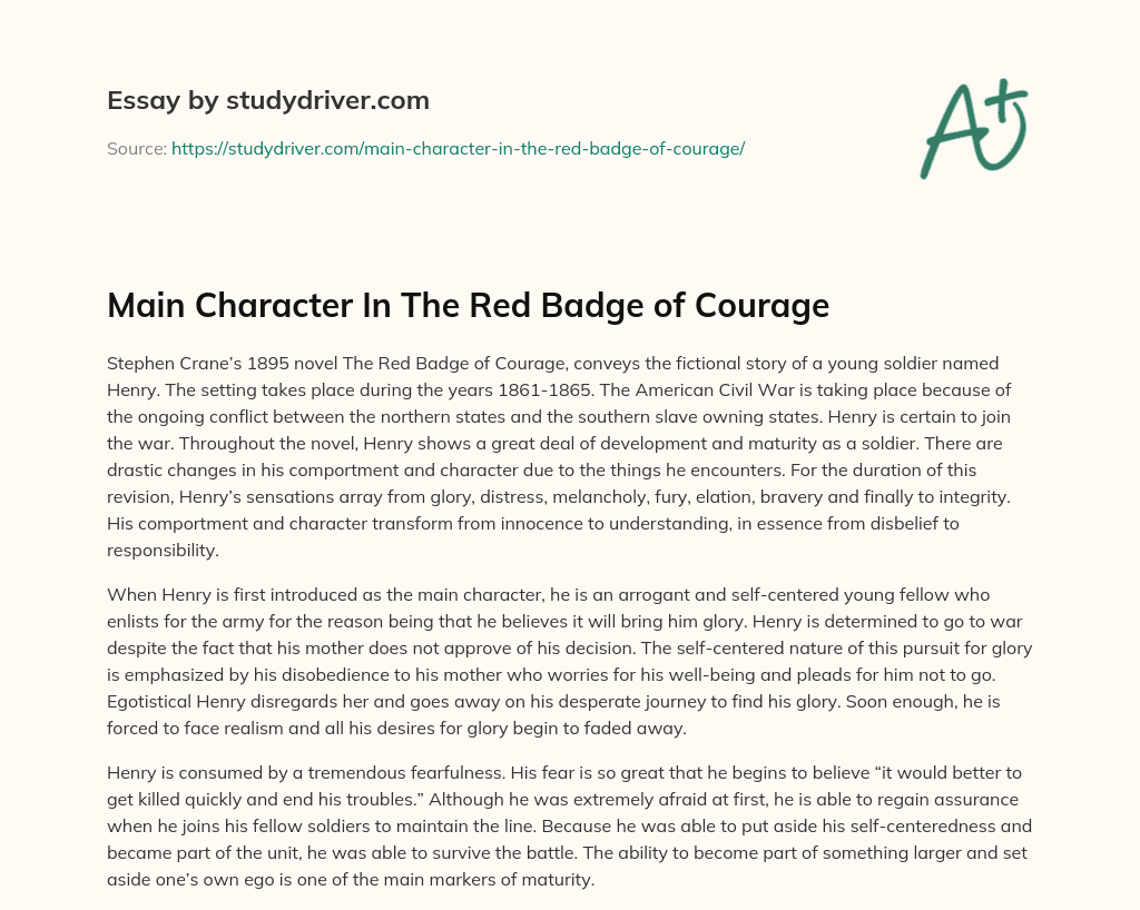 Main Character in the Red Badge of Courage essay