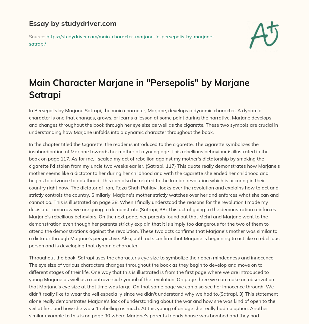 Main Character Marjane in “Persepolis” by Marjane Satrapi essay