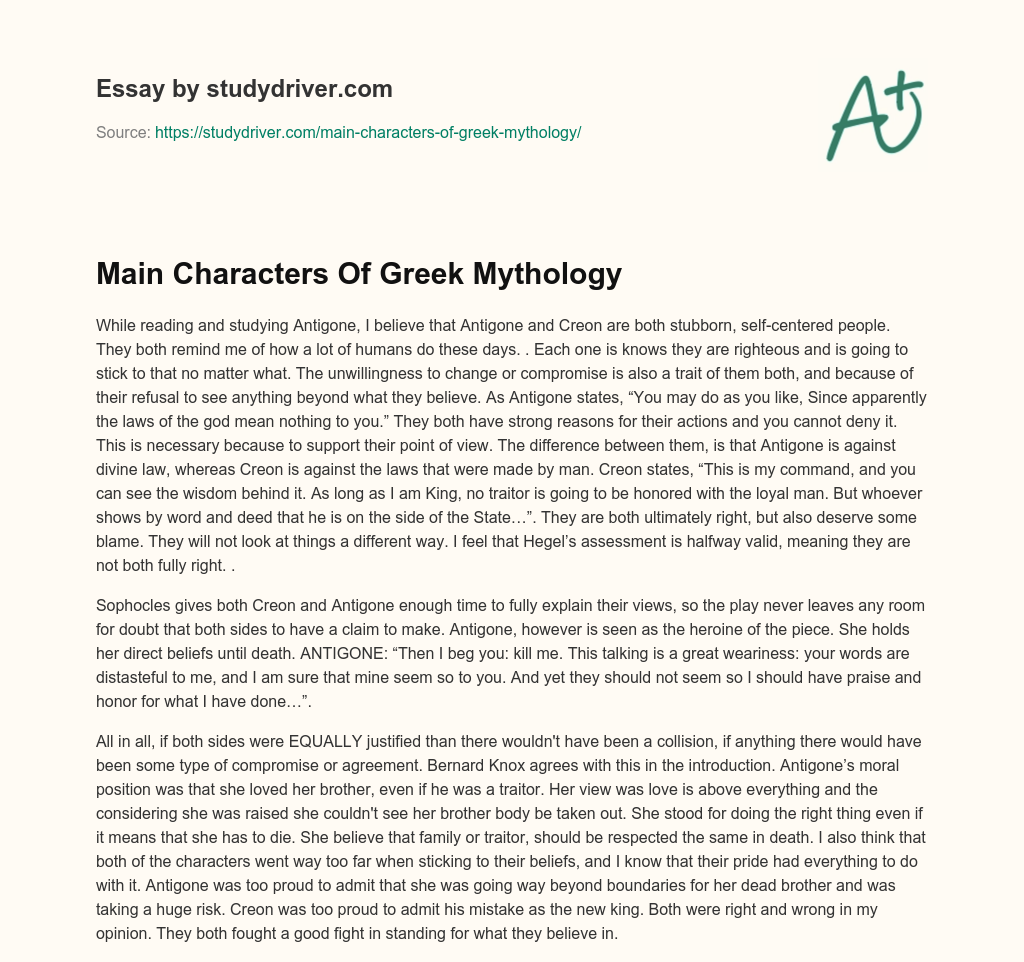 Main Characters of Greek Mythology essay