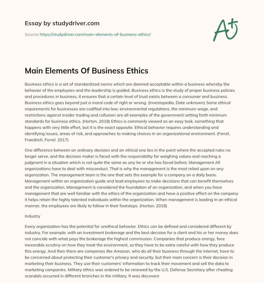 Main Elements of Business Ethics essay