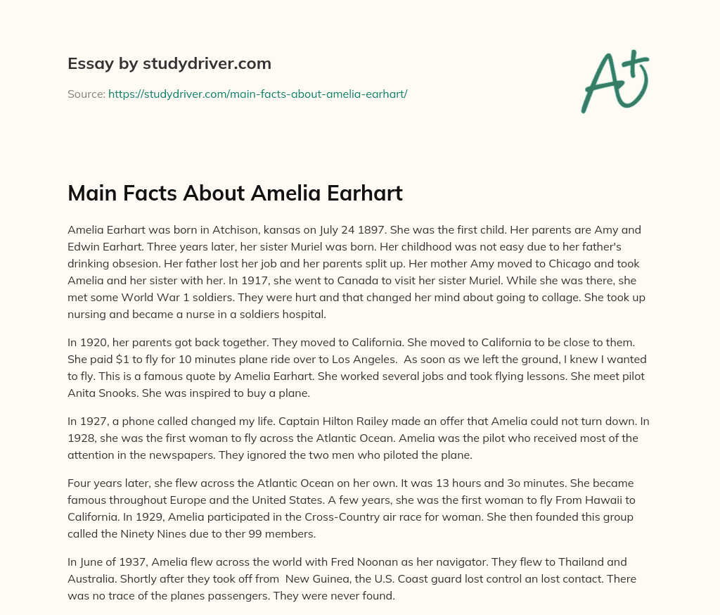 Main Facts about Amelia Earhart essay
