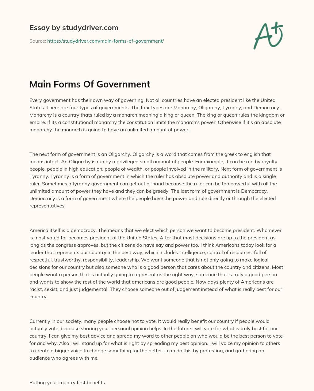 Main Forms of Government essay