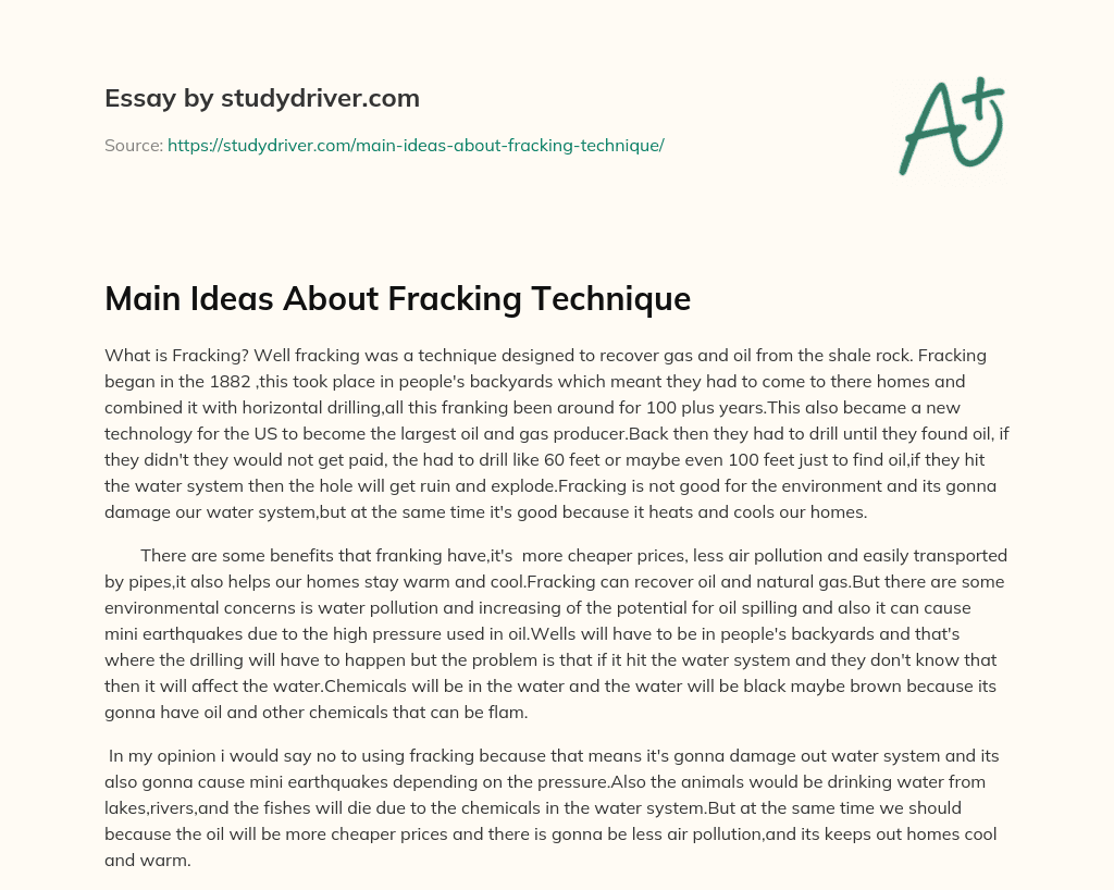 Main Ideas about Fracking Technique essay