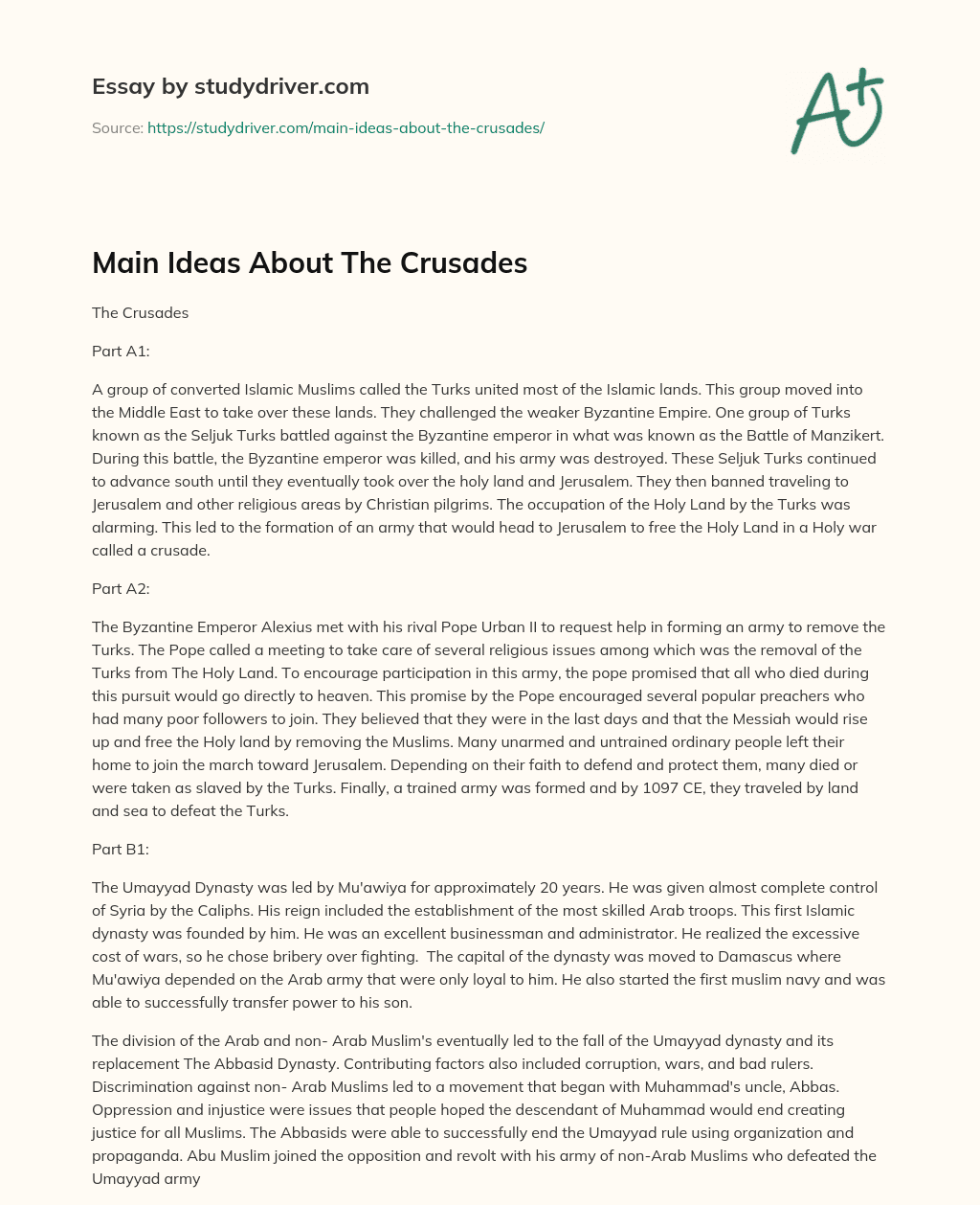 Main Ideas about the Crusades essay