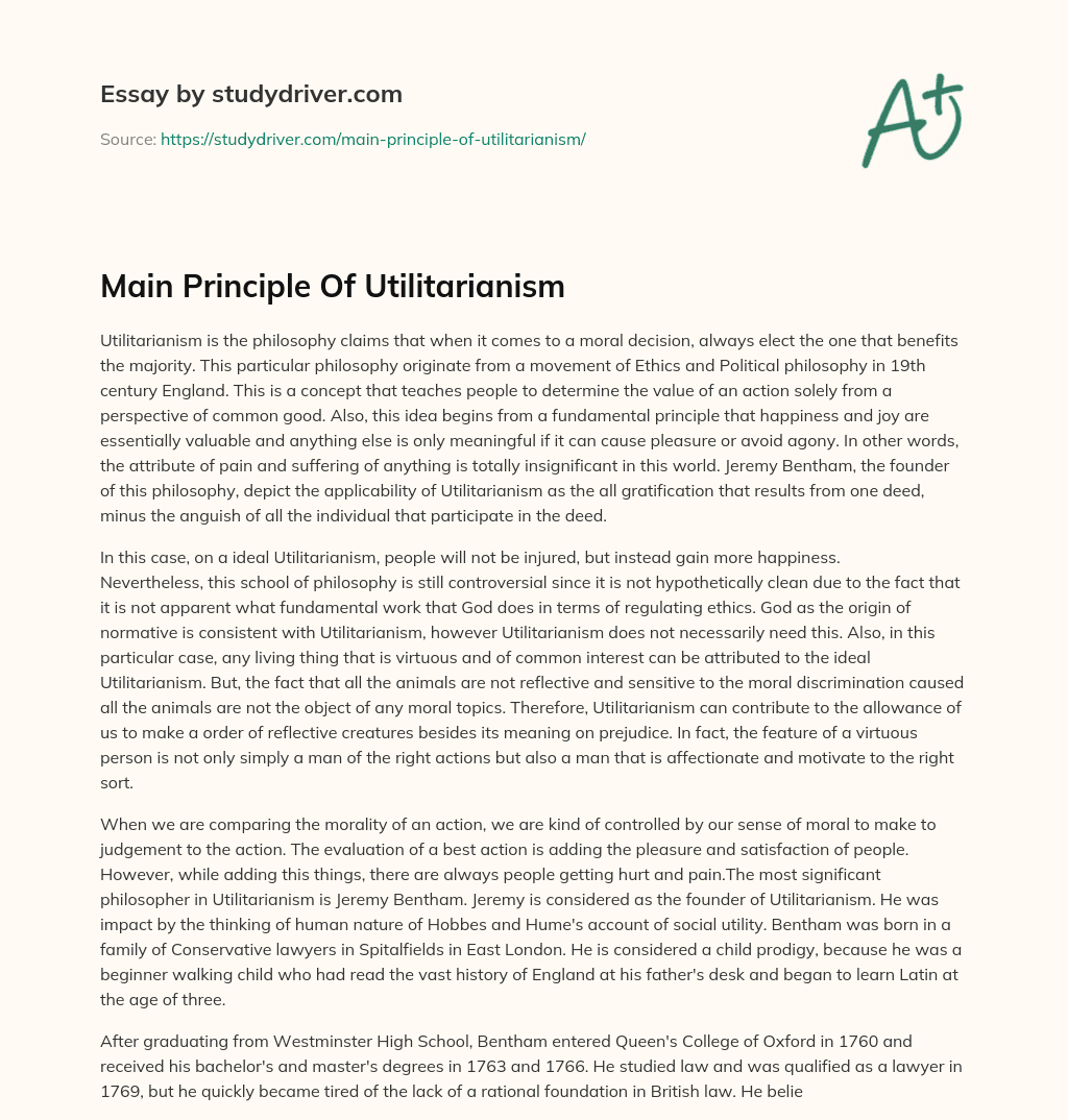 Main Principle of Utilitarianism essay